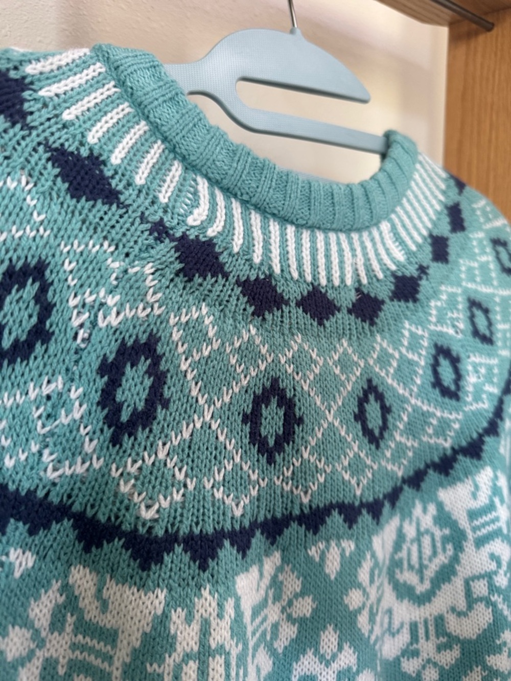 🆕 National Women's Fair Isle Patterned Teal and White Button-Up Cardigan Sweater - Picture 7 of 10
